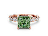 Rose gold Fancy Green Princess Cut Diamond Pavé Solitaire Ring with Round Band and Prong Setting_12