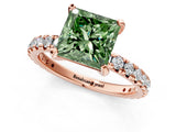 Rose gold Fancy Green Princess Cut Diamond Pavé Solitaire Ring with Round Band and Prong Setting_13