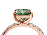 Rose gold Fancy Green Princess Cut Diamond Pavé Solitaire Ring with Round Band and Prong Setting_16