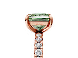Rose gold Fancy Green Princess Cut Diamond Pavé Solitaire Ring with Round Band and Prong Setting_17