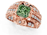 Rose gold Fancy Green Princess Cut Diamond Pave Art Deco Split Shank Ring with Four-Prong Setting_1