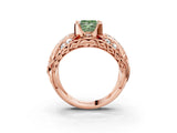 Rose gold Fancy Green Princess Cut Diamond Pave Art Deco Split Shank Ring with Four-Prong Setting_3