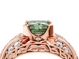 Rose gold Fancy Green Princess Cut Diamond Pave Art Deco Split Shank Ring with Four-Prong Setting_4