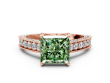 Rose gold Fancy Green Princess  Cut Diamond Pave Band with Four-Prong Setting