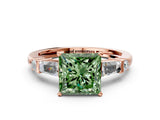 Rose gold Fancy Green Princess  Cut Diamond Ring with Baguette Side Stones, Channel Set Band, and Four-Prong Setting_24