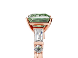 Rose gold Fancy Green Princess  Cut Diamond Ring with Baguette Side Stones, Channel Set Band, and Four-Prong Setting_5