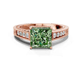 Rose gold Fancy Green Princess Cut Diamond Ring with Milgrain Pavé Band and Four-Prong Setting_20