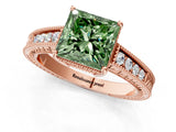 Rose gold Fancy Green Princess Cut Diamond Ring with Milgrain Pavé Band and Four-Prong Setting_21