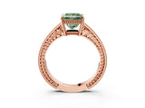 Rose gold Fancy Green Princess Cut Diamond Ring with Milgrain Pavé Band and Four-Prong Setting_23