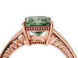 Rose gold Fancy Green Princess Cut Diamond Ring with Milgrain Pavé Band and Four-Prong Setting_24