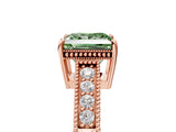 Rose gold Fancy Green Princess Cut Diamond Ring with Milgrain Pavé Band and Four-Prong Setting_25
