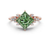 Rose gold Fancy Green Princess Cut Diamond Ring with Side Stones and Four-Prong Setting_41
