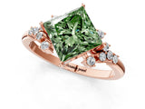 Rose gold Fancy Green Princess Cut Diamond Ring with Side Stones and Four-Prong Setting_42