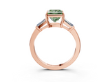Rose gold Fancy Green Princess  Cut Diamond Ring with Tapered Baguette Side Stones in Four-Prong Setting_3