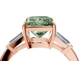 Rose gold Fancy Green Princess  Cut Diamond Ring with Tapered Baguette Side Stones in Four-Prong Setting_4