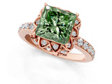 Rose gold Fancy Green Princess Cut Diamond Scalloped Halo Engagement Ring with Round Shared Prong Band_13