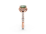 Rose gold Fancy Green Princess Cut Diamond Scalloped Halo Engagement Ring with Round Shared Prong Band_14