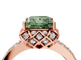 Rose gold Fancy Green Princess Cut Diamond Scalloped Halo Engagement Ring with Round Shared Prong Band_16