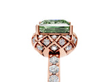 Rose gold Fancy Green Princess Cut Diamond Scalloped Halo Engagement Ring with Round Shared Prong Band_17
