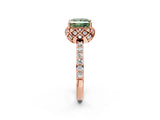 Rose gold Fancy Green Princess Cut Diamond Scalloped Halo Engagement Ring with Round Shared Prong Band_26