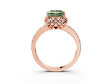 Rose gold Fancy Green Princess Cut Diamond Scalloped Halo Engagement Ring with Round Shared Prong Band_27