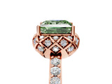 Rose gold Fancy Green Princess Cut Diamond Scalloped Halo Engagement Ring with Round Shared Prong Band_29