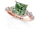 Rose gold Fancy Green Princess Cut Diamond Scattered Round Accent Ring with Prong Setting_13