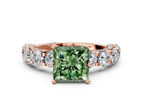 Rose gold Fancy Green Princess Cut Diamond Side Stone Engagement Ring with Four-Prong Setting_24