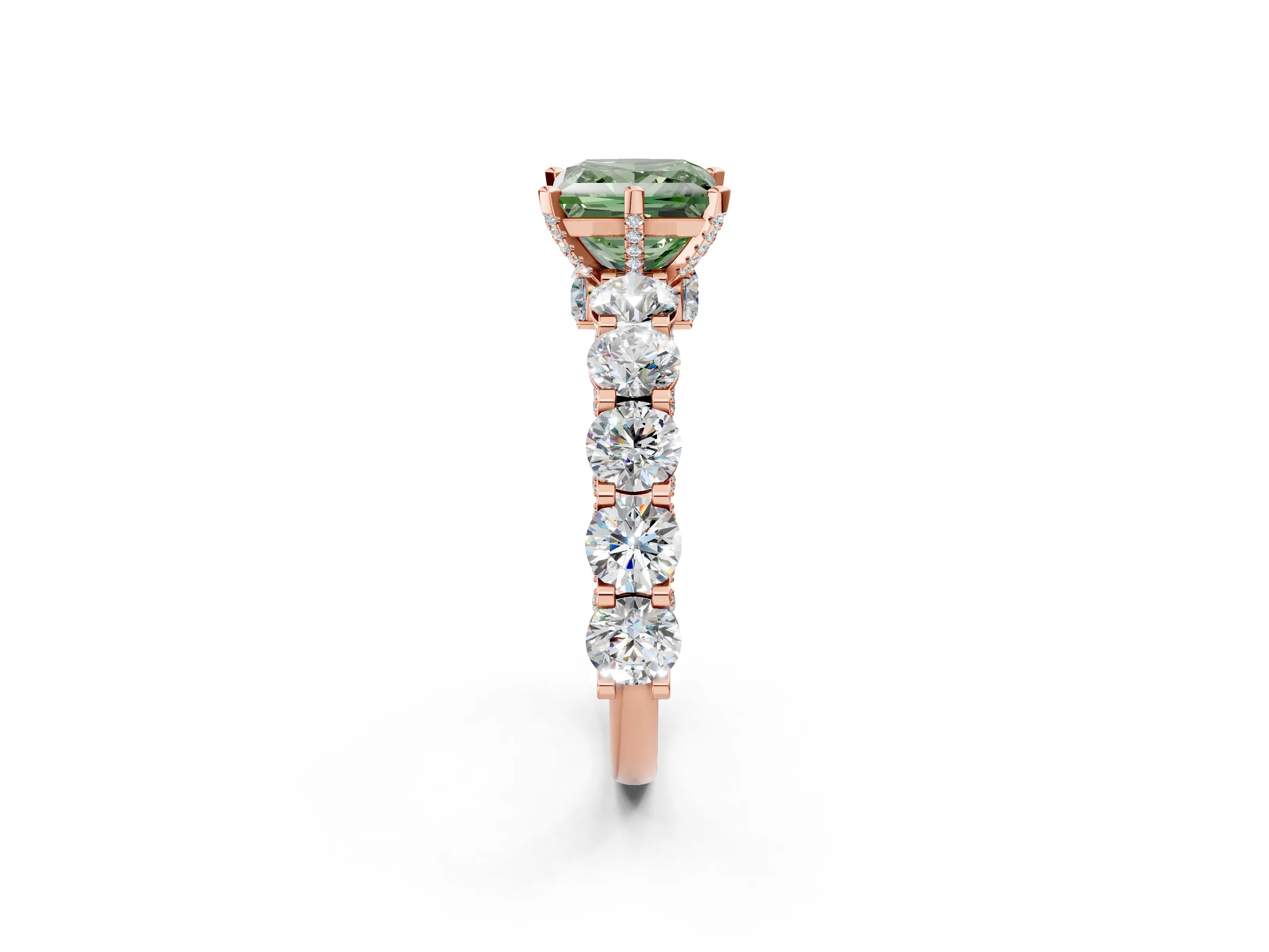 Rose gold Fancy Green Princess Cut Diamond Side Stone Engagement Ring with Four-Prong Setting_26