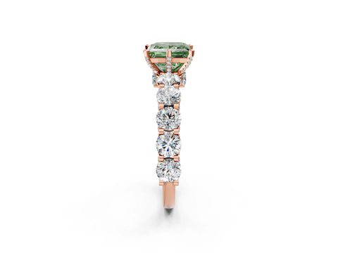Rose gold Fancy Green Princess Cut Diamond Side Stone Engagement Ring with Four-Prong Setting_26