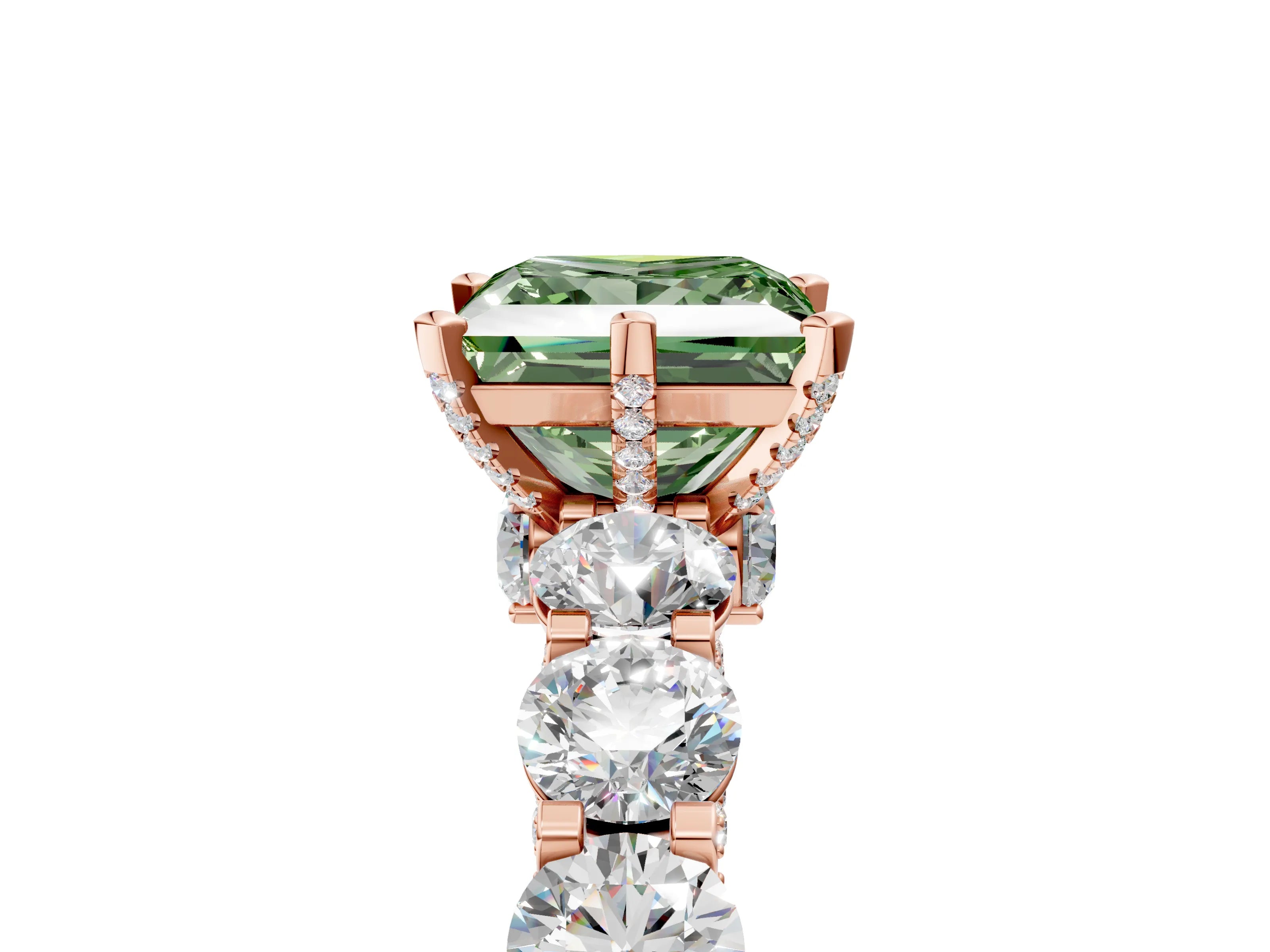 Rose gold Fancy Green Princess Cut Diamond Side Stone Engagement Ring with Four-Prong Setting_29