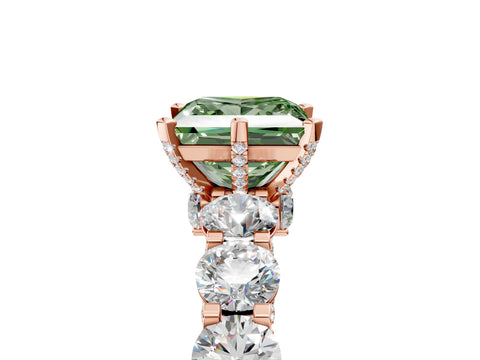 Rose gold Fancy Green Princess Cut Diamond Side Stone Engagement Ring with Four-Prong Setting_29