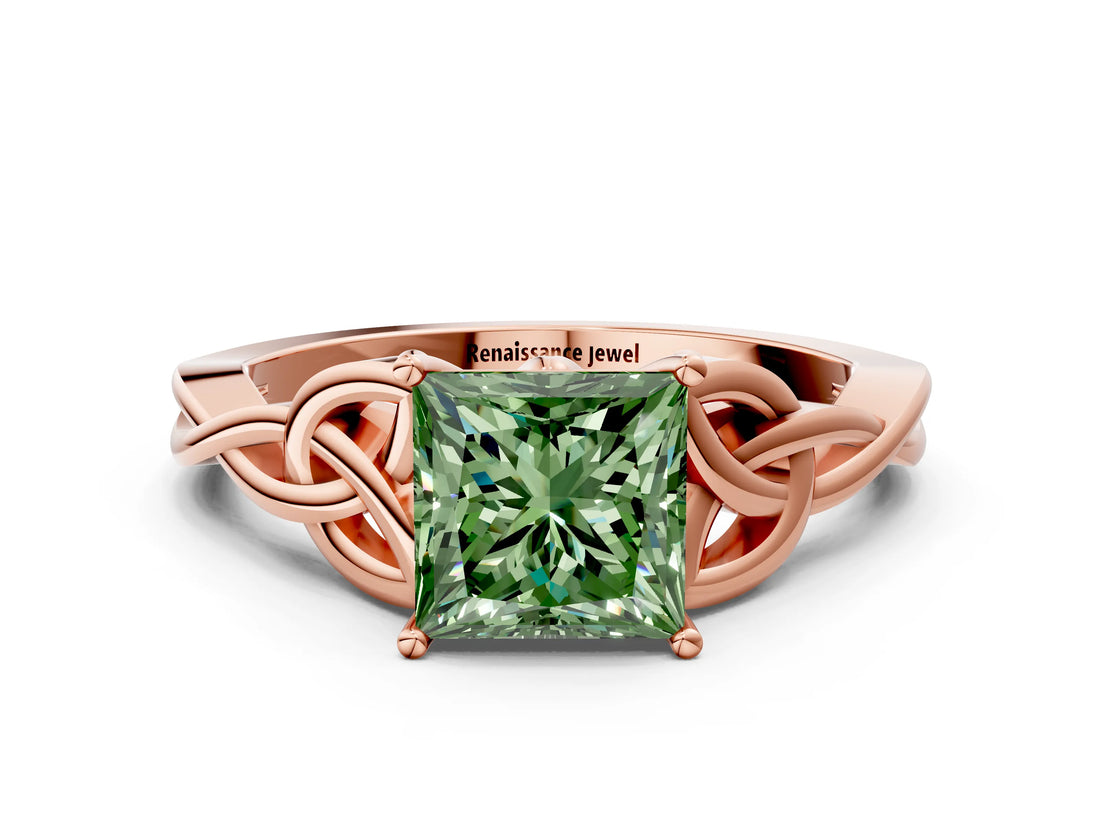 Rose gold Fancy Green Princess Cut Diamond Solitaire Celtic Knot Ring with Four-Prong Setting_22