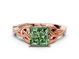 Rose gold Fancy Green Princess Cut Diamond Solitaire Celtic Knot Ring with Four-Prong Setting_22