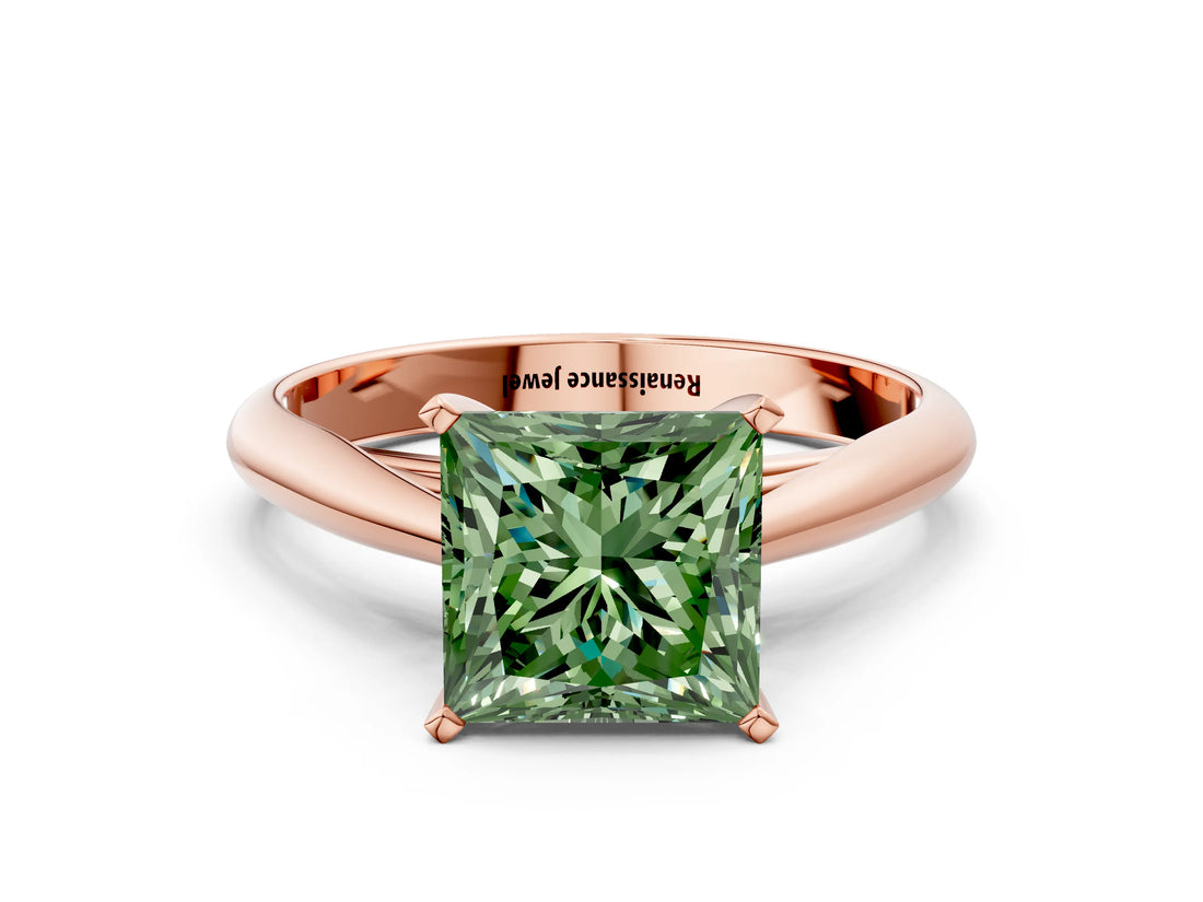 Rose gold Fancy Green Princess Cut Diamond Solitaire Engagement Ring with Cathedral Setting and Four-Prong Mount_72