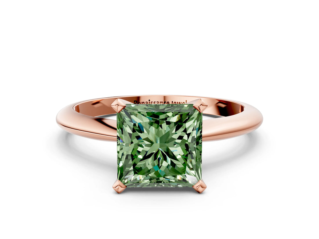 Rose gold Fancy Green Princess Cut Diamond Solitaire Engagement Ring with Classic Band and Four-Prong Setting_36