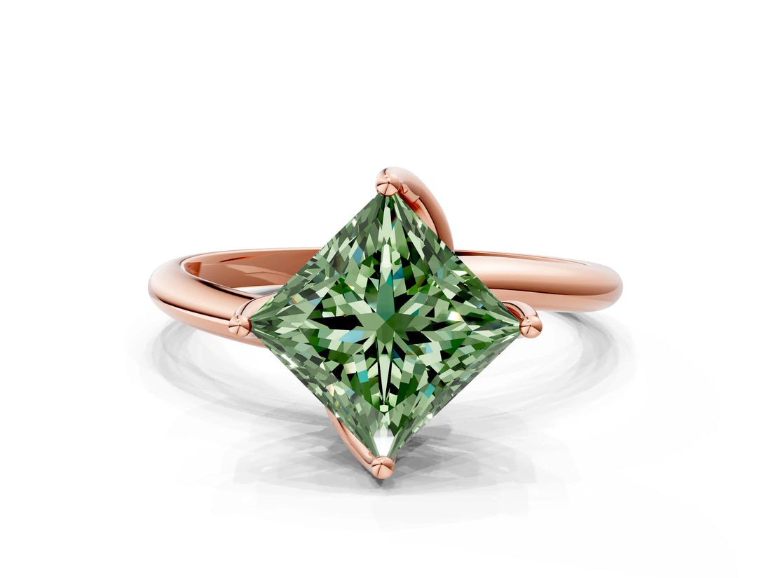 Rose gold Fancy Green Princess Cut Diamond Solitaire Engagement Ring with Four-Prong Setting and Classic Band_20