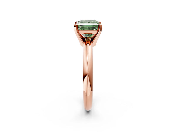 Rose gold Fancy Green Princess Cut Diamond Solitaire Engagement Ring with Round Band and Four-Prong Setting
