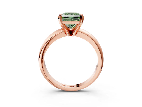 Rose gold Fancy Green Princess Cut Diamond Solitaire Engagement Ring with Round Band and Four-Prong Setting