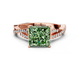 Rose gold Fancy Green Princess Cut Diamond Solitaire Engagement Ring with Twisted Pavé Band and Four-Prong Setting_33