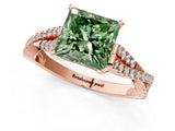 Rose gold Fancy Green Princess Cut Diamond Solitaire Engagement Ring with Twisted Pavé Band and Four-Prong Setting_34