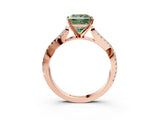 Rose gold Fancy Green Princess Cut Diamond Solitaire Engagement Ring with Twisted Pavé Band and Four-Prong Setting_36