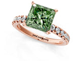 Rose gold Fancy Green Princess Cut Diamond Solitaire Pavé Engagement Ring with Round Band and Prong Setting_73
