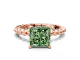 Rose gold Fancy Green Princess Cut Diamond Solitaire Ring with Beaded Band and Prong Setting_28