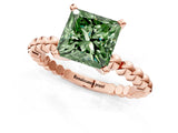 Rose gold Fancy Green Princess Cut Diamond Solitaire Ring with Beaded Band and Prong Setting_29