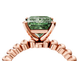 Rose gold Fancy Green Princess Cut Diamond Solitaire Ring with Beaded Band and Prong Setting_32