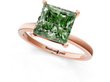 Rose gold Fancy Green Princess Cut Diamond Solitaire Ring with Classic Band and Four-Prong Setting_1