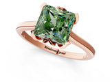 Rose gold Fancy Green Princess Cut Diamond Solitaire Ring with Flower Prong Setting and Classic Band_37