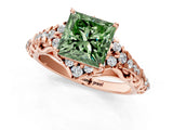 Rose gold Fancy Green Princess Cut Diamond Solitaire Ring with Hidden Halo and Pavé Band_28