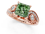 Rose gold Fancy Green Princess Cut Diamond Solitaire Ring with Milgrain Pavé Band and Four-Prong Setting_18